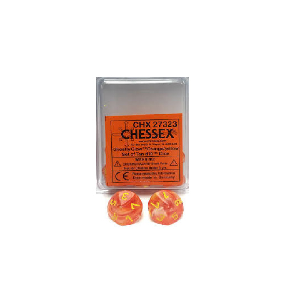 Set Dados Chessex D10 Ghostly Glow Orange/Yellow