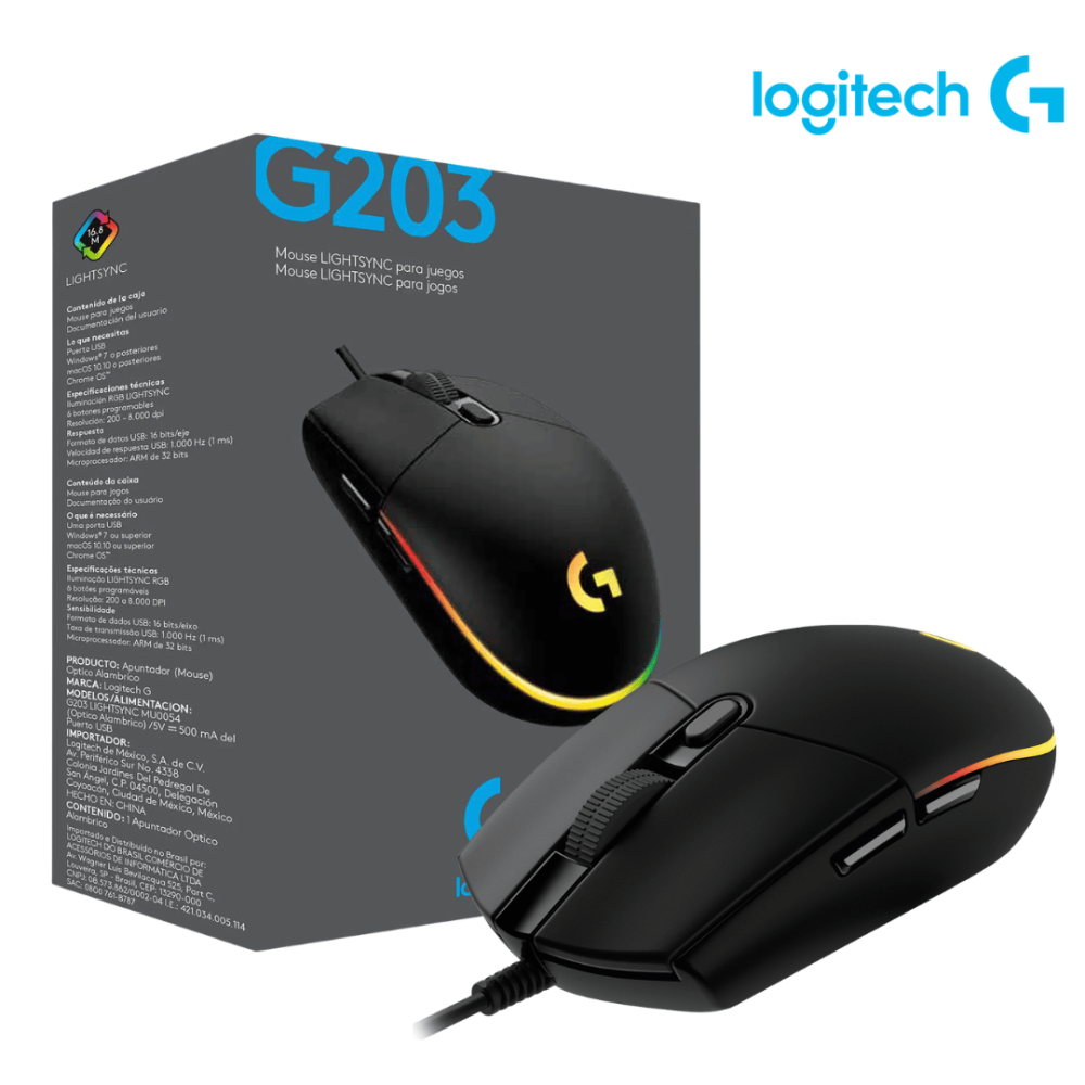Mouse Gamer Logitech G203 Lightsync RGB - Negro