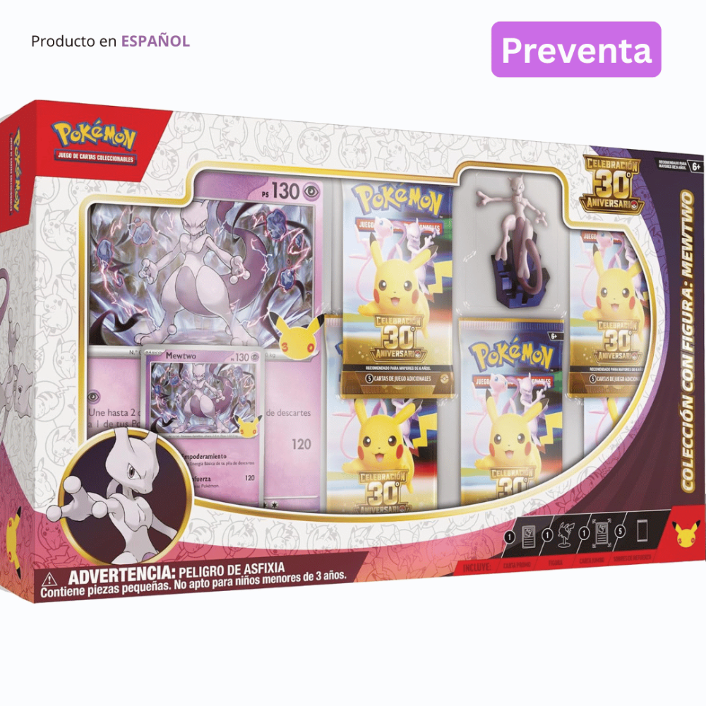 Preventa: Pokémon TCG Colección con Figura de Celebración 30.º Aniversario Mewtwo (Español)